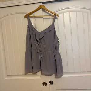Torrid Chiffon Clip Dot Ruffle Tie Waist Tank Size 4 4X Light Purple Swiss Dot
